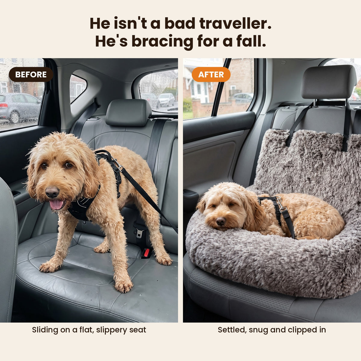 Before and after: sliding on the seat vs settled in the SnugRide