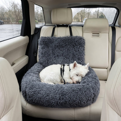 SnugRide Car Bed in Dark Grey with a sleeping Westie