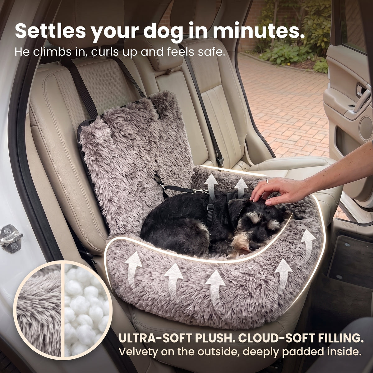 Settles your dog in minutes – ultra-soft plush outside, cloud-soft filling inside