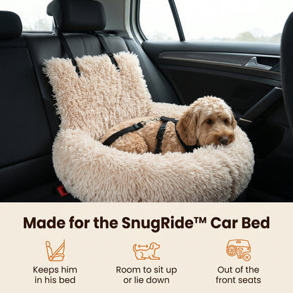 Made for the SnugRide Car Bed – keeps him in his bed, room to sit up or lie down, out of the front seats