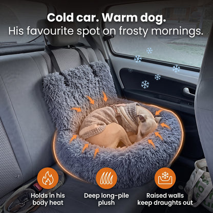 Cold car, warm dog – holds in his body heat, deep long-pile plush, raised walls keep draughts out