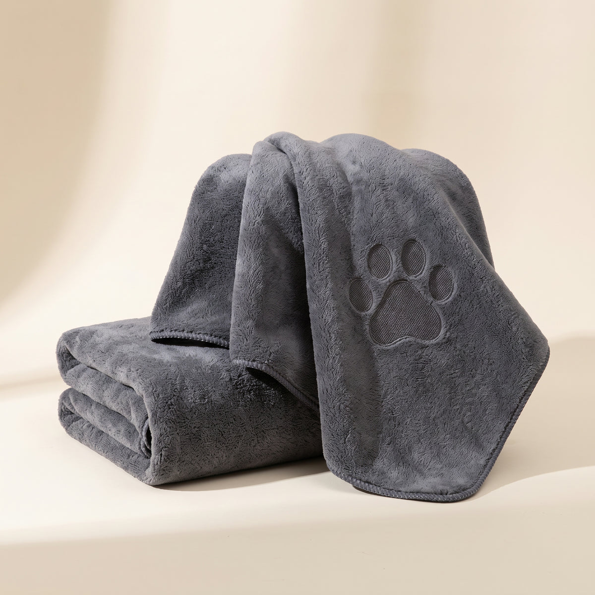 Pawdys Muddy Paws Towel – soft grey microfibre dog towel with embossed paw print
