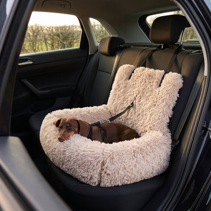 SnugRide Car Bed in Beige with a sleeping dachshund