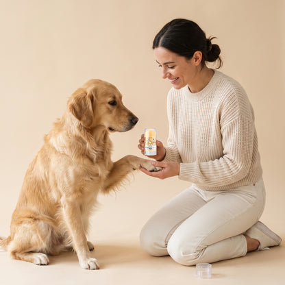 Golden retriever giving a paw for paw care