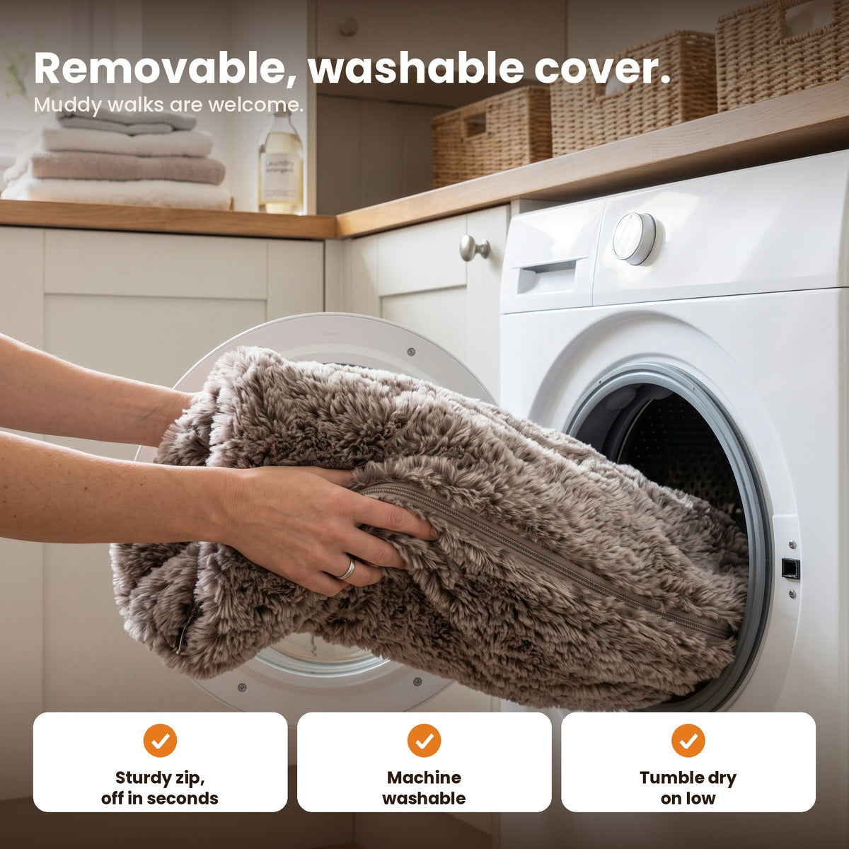 Removable, machine washable cover